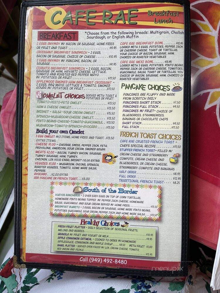 Cafe Rae - San Clemente, CA menu_pic