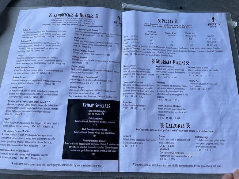 Vincent's Pizza - Pittsburgh, PA menu_pic