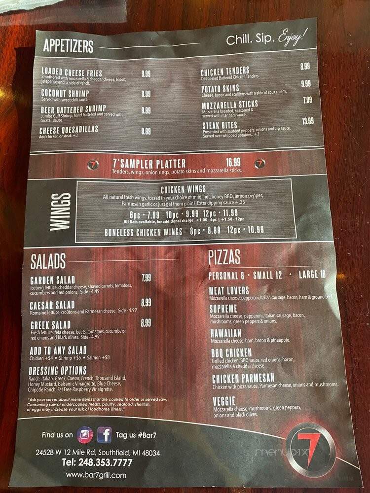 7 Bar & Grill - Southfield, MI menu_pic