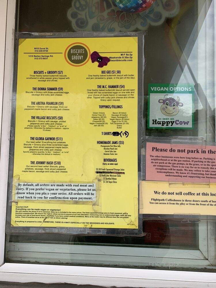 Biscuits and Groovy - Austin, TX menu_pic