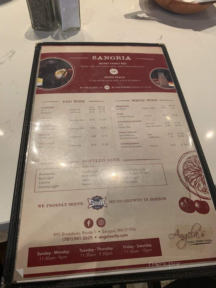 Angela's Coal Fired Pizza - Saugus, MA menu_pic
