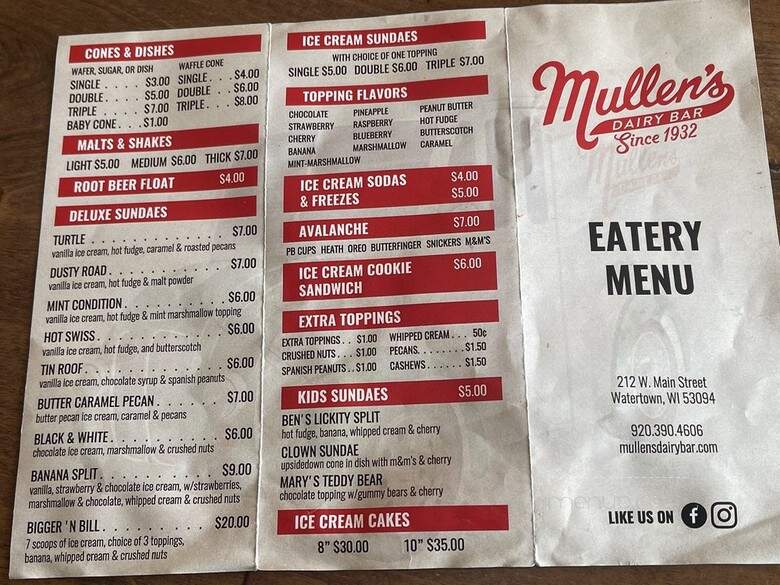 Mullen's Dairy Bar - Columbus, WI menu_pic