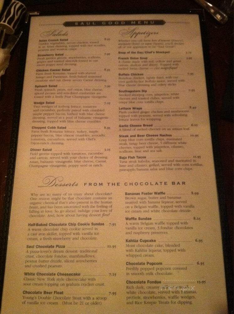 Saul Good Restaurant & Pub - Lexington, KY menu_pic