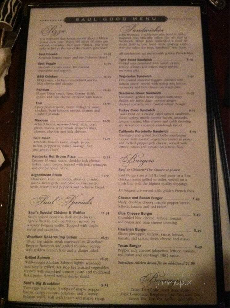 Saul Good Restaurant & Pub - Lexington, KY menu_pic