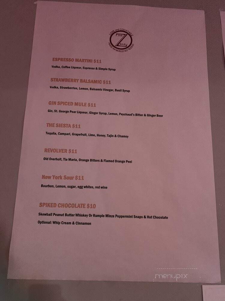 Zephyr Bar - Reno, NV menu_pic