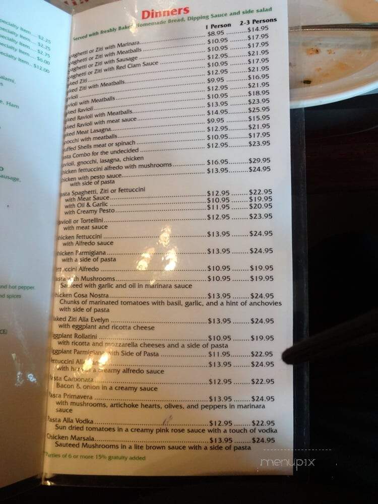Evelyn's Big Italian Pizzeria & Restaurant - Fairfield, CA menu_pic