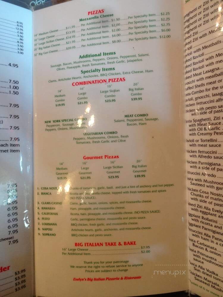 Evelyn's Big Italian Pizzeria & Restaurant - Fairfield, CA menu_pic