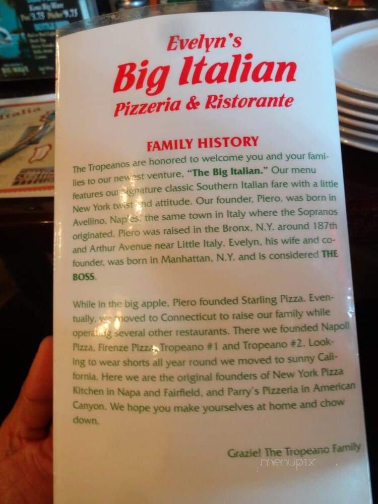 Evelyn's Big Italian Pizzeria & Restaurant - Fairfield, CA menu_pic