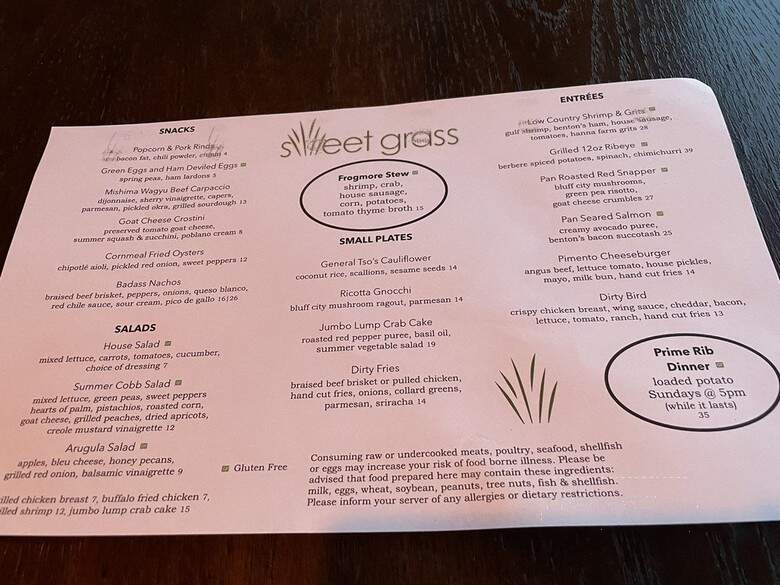 Sweet Grass - Memphis, TN menu_pic