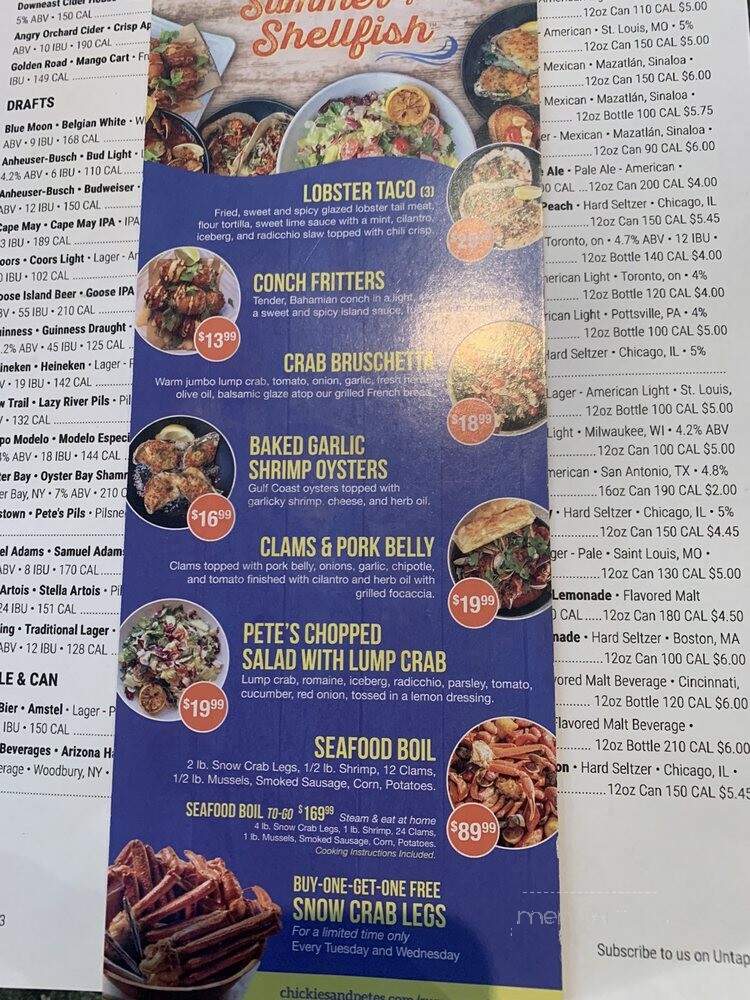 Chickie's & Pete's - Philadelphia, PA menu_pic