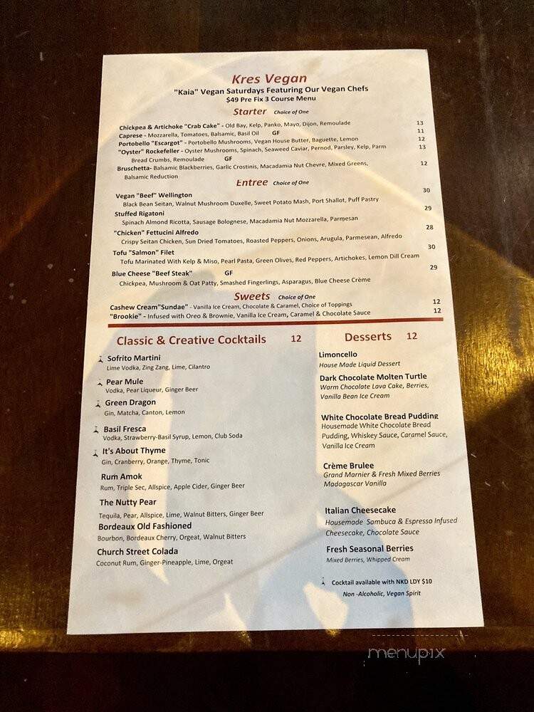 Kres Chophouse - Orlando, FL menu_pic