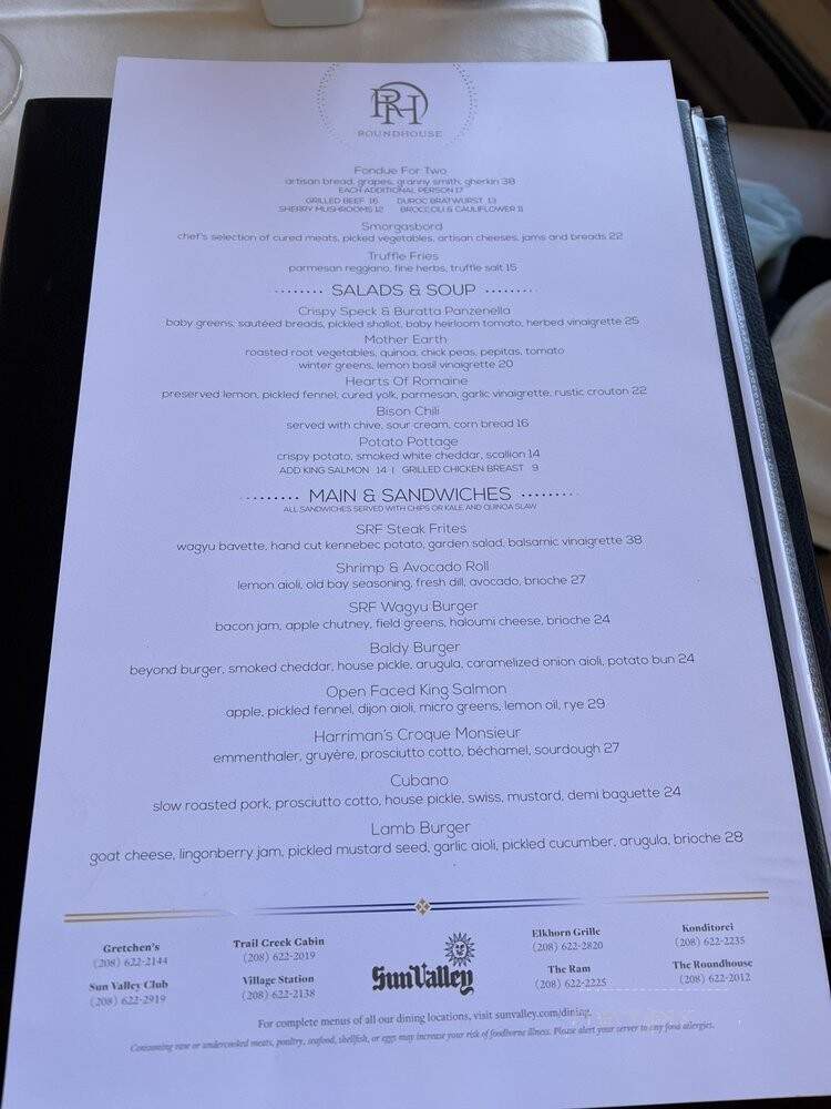 Roundhouse - Ketchum, ID menu_pic