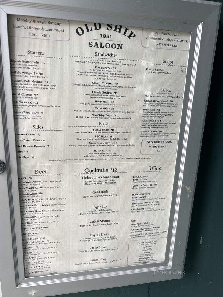 Old Ship Saloon - San Francisco, CA menu_pic