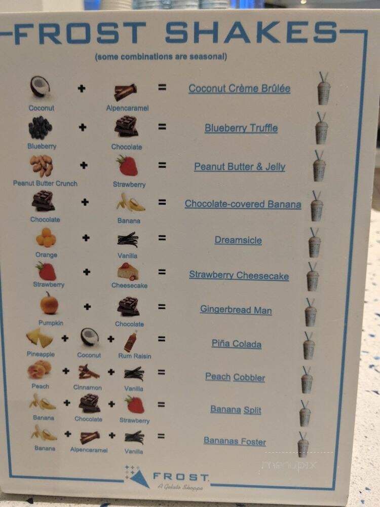 Frost Gelato - Tucson, AZ menu_pic