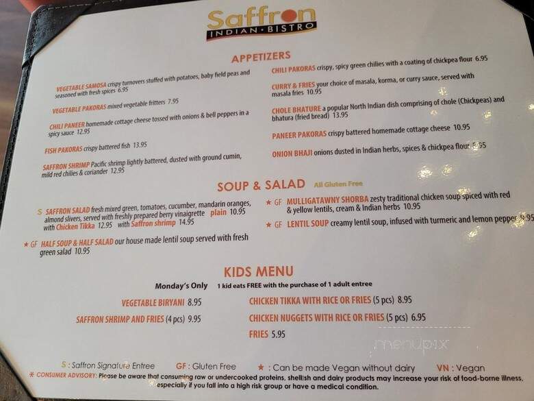 Saffron Indian Bistro - Tucson, AZ menu_pic