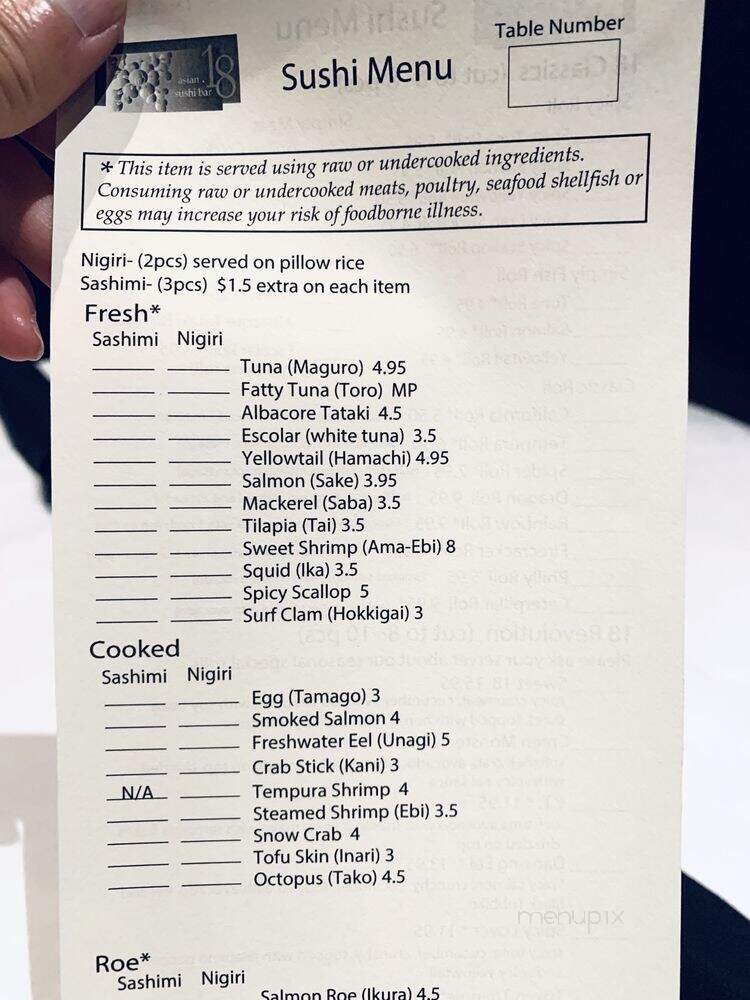 18 Asian & Sushi Bar - Charlotte, NC menu_pic