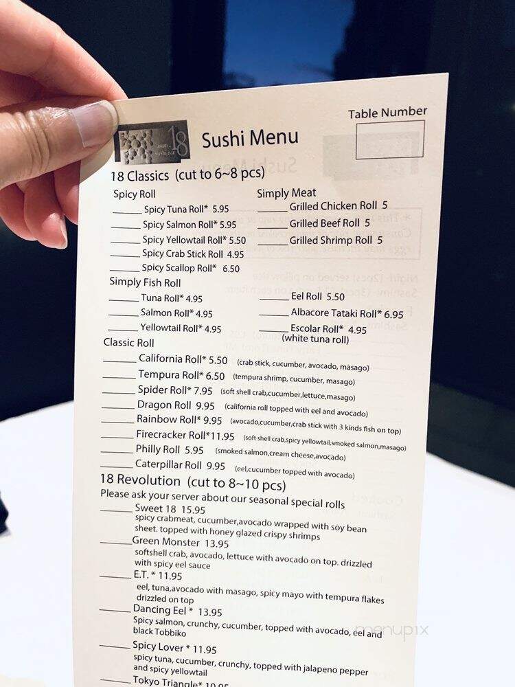 18 Asian & Sushi Bar - Charlotte, NC menu_pic