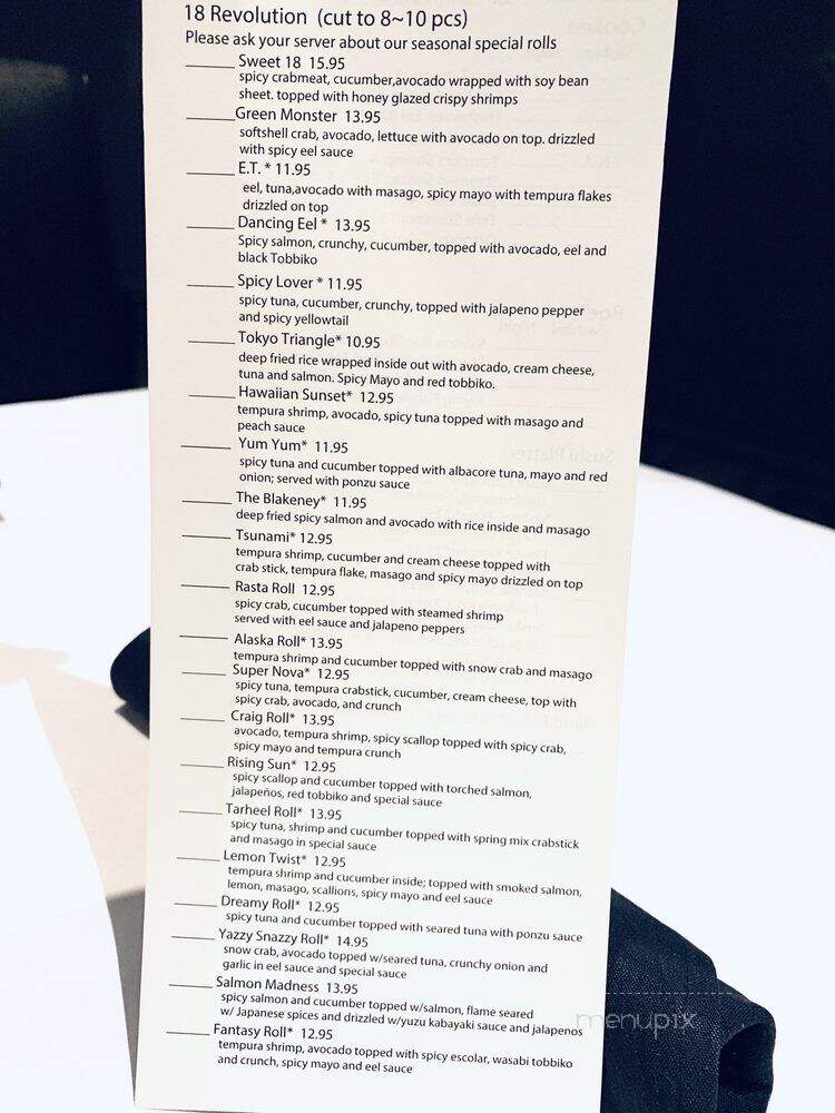 18 Asian & Sushi Bar - Charlotte, NC menu_pic