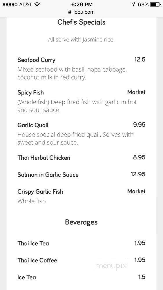 Ginger Thai - Dallas, TX menu_pic