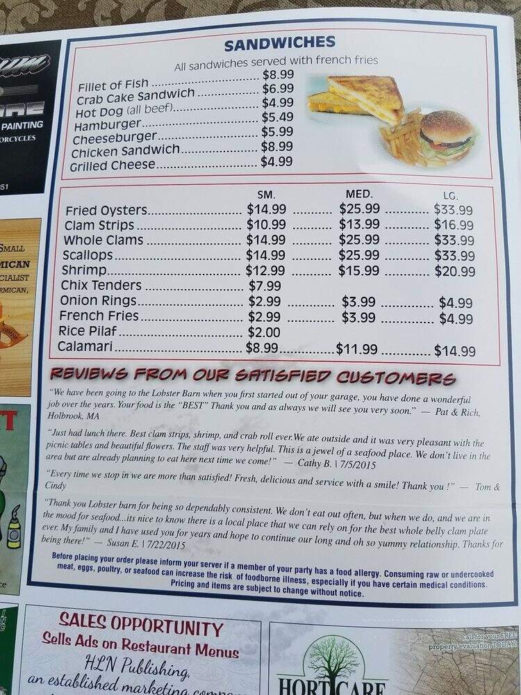 Lobster Barn - Abington, MA menu_pic