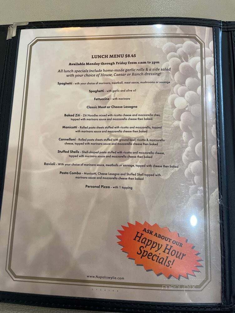 Napoli's Pizza - Wylie, TX menu_pic