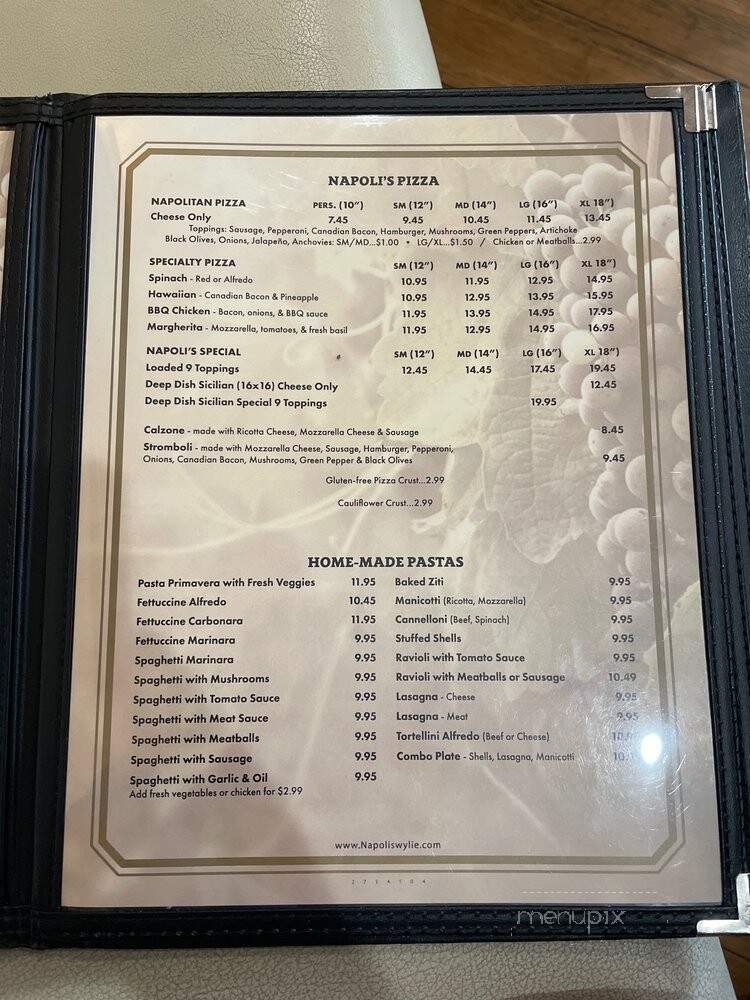 Napoli's Pizza - Wylie, TX menu_pic