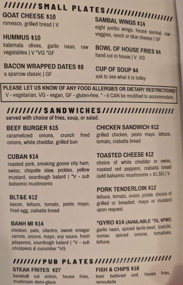 The Black Sparrow - Lafayette, IN menu_pic