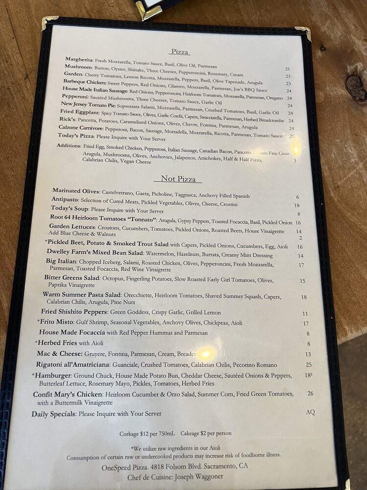 OneSpeed - Sacramento, CA menu_pic