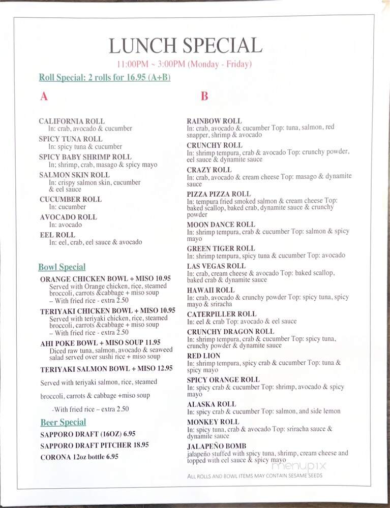 Super Sushi - Carlsbad, CA menu_pic