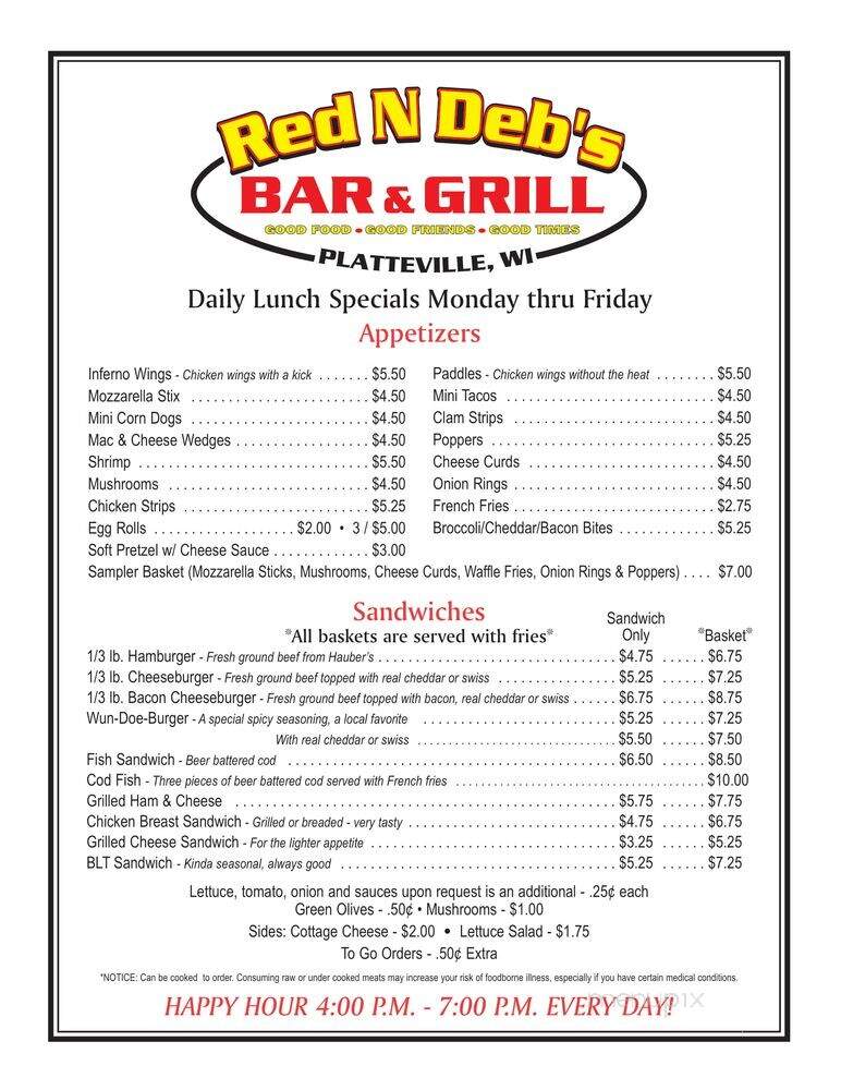 Red N Deb's Bar & Grill - Platteville, WI menu_pic