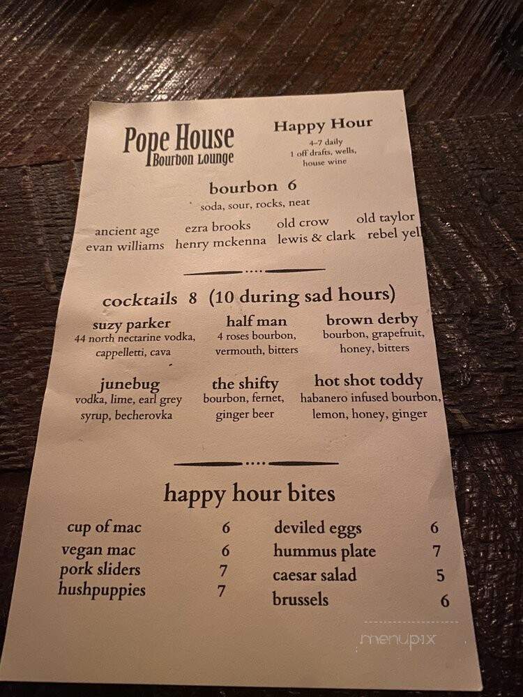 Pope House Bourbon Lounge - Portland, OR menu_pic