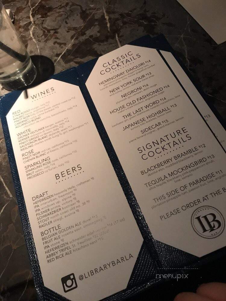Library Bar - Los Angeles, CA menu_pic