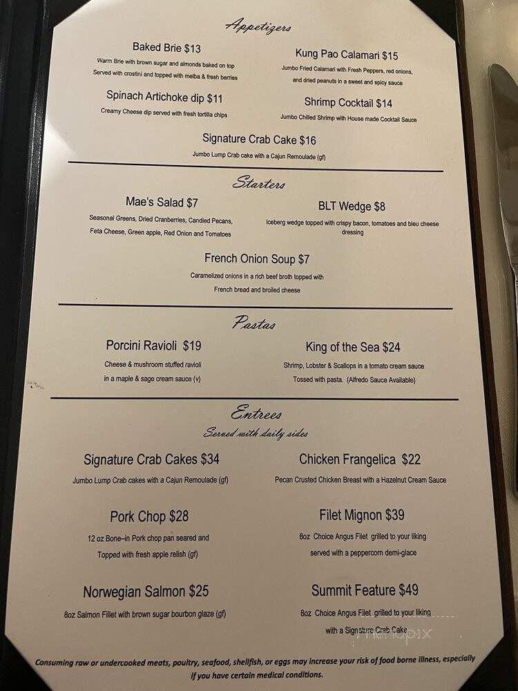 Mae's at Summit Inn - Farmington, PA menu_pic