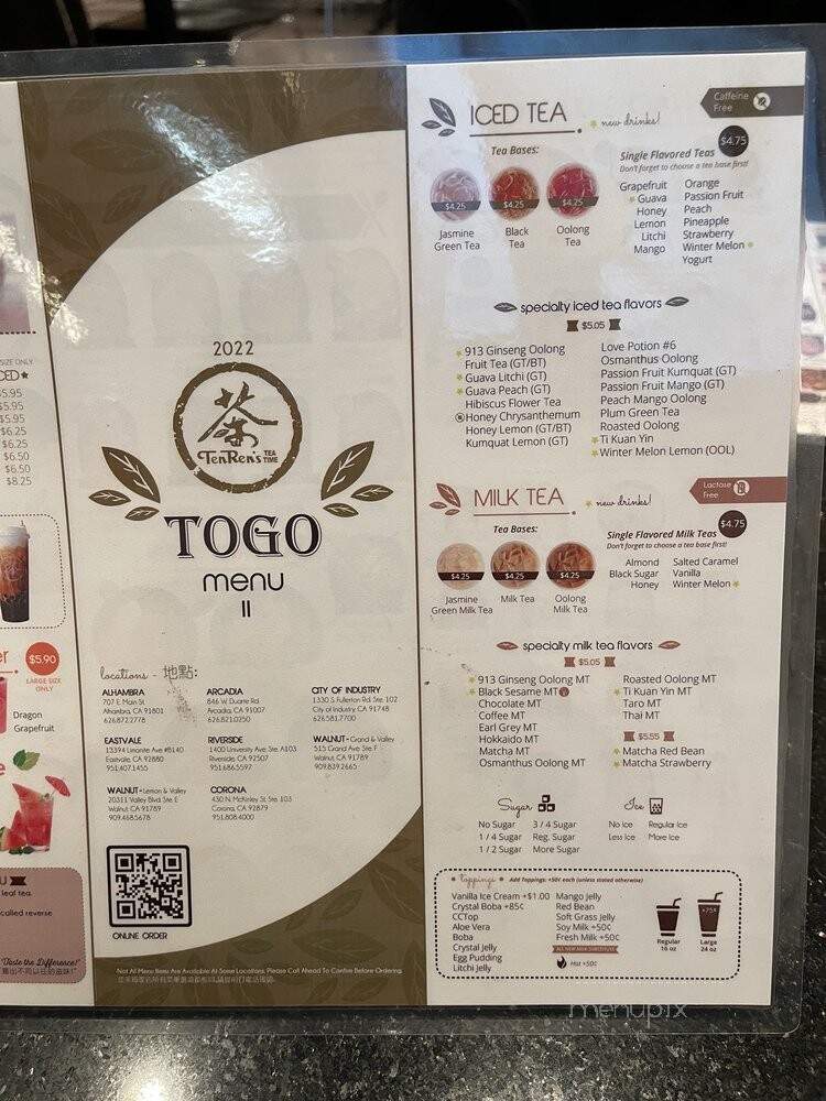 Ten Ren's Tea Time - Arcadia, CA menu_pic