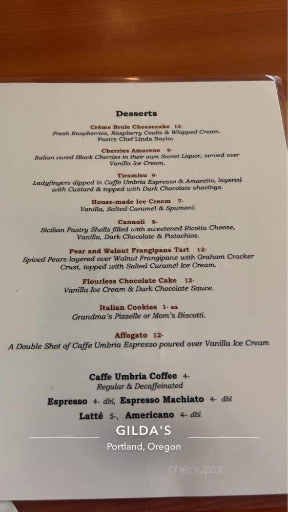 Gilda's Italian Restaurant - Portland, OR menu_pic