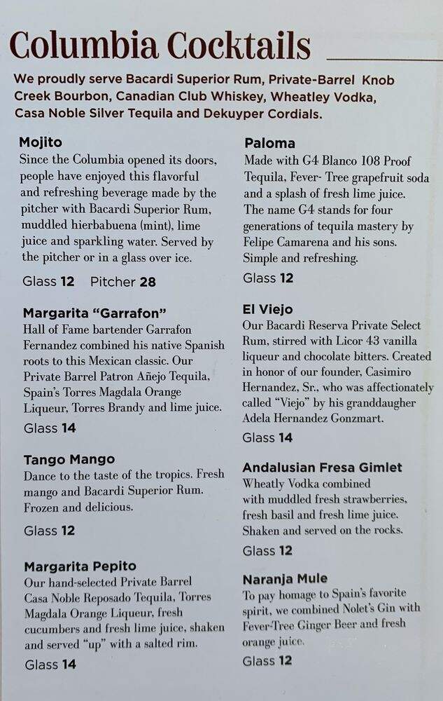 Columbia Cafe - Tampa, FL menu_pic
