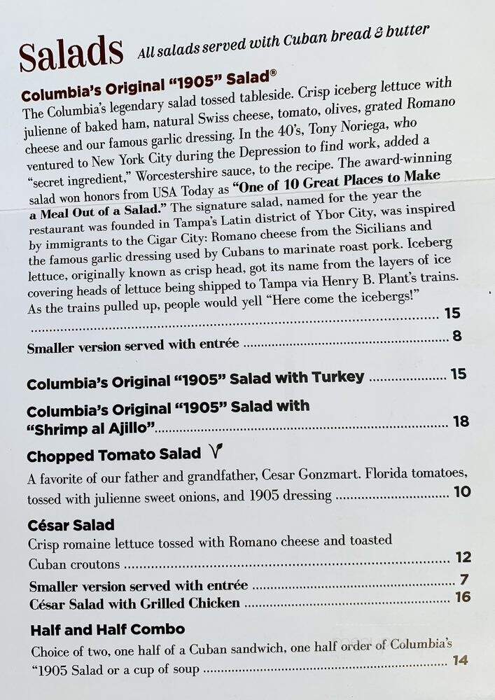 Columbia Cafe - Tampa, FL menu_pic