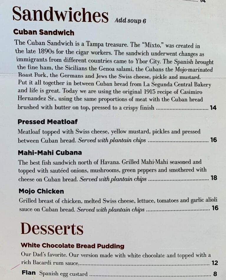 Columbia Cafe - Tampa, FL menu_pic