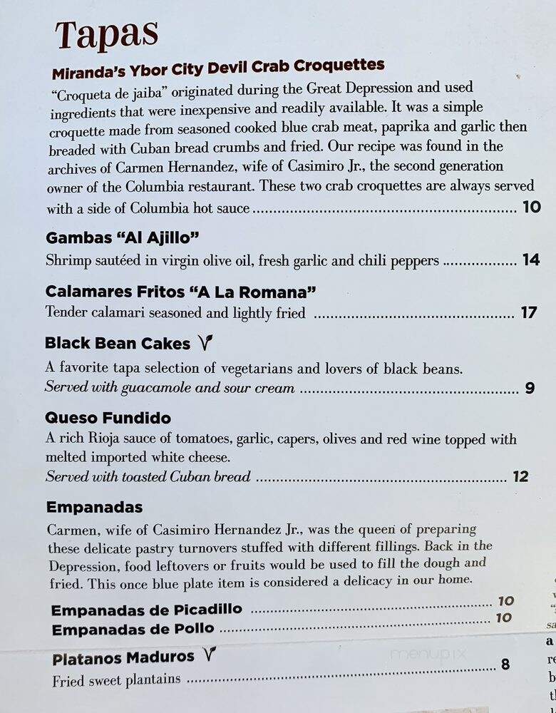 Columbia Cafe - Tampa, FL menu_pic