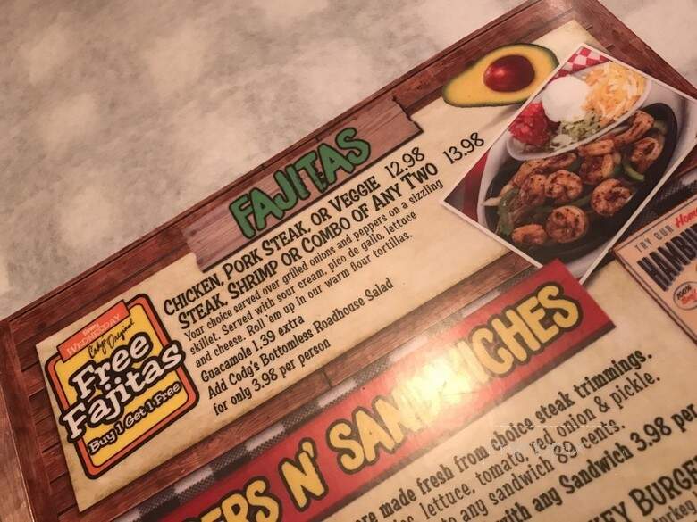 Cody's Original Roadhouse - Tampa, FL menu_pic