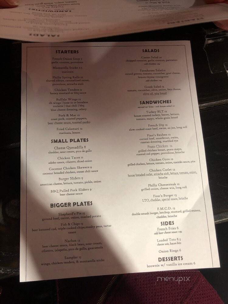 Finn McCools - Philadelphia, PA menu_pic