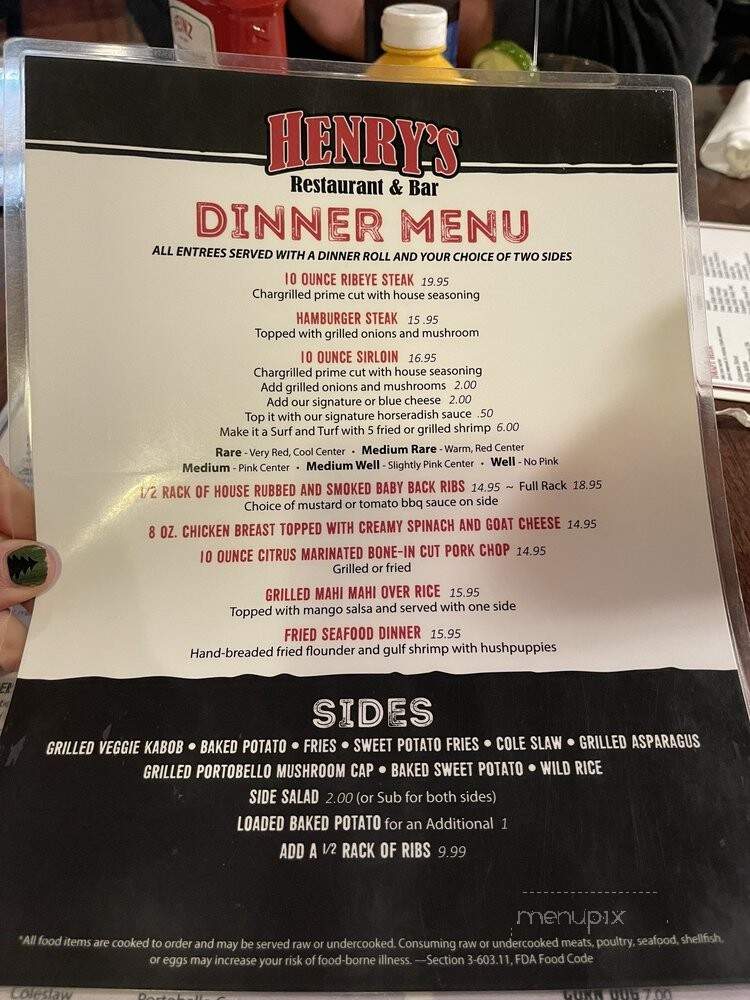 Henry's Restaurant - Troy, NY menu_pic