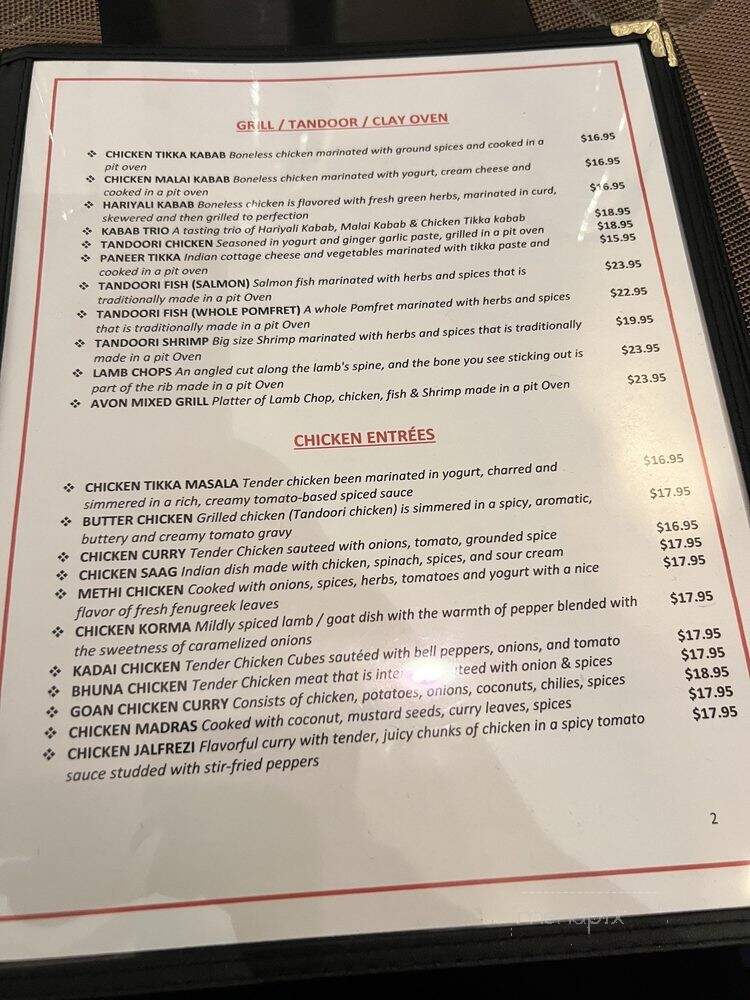 Avon Indian Grill - Avon, CT menu_pic