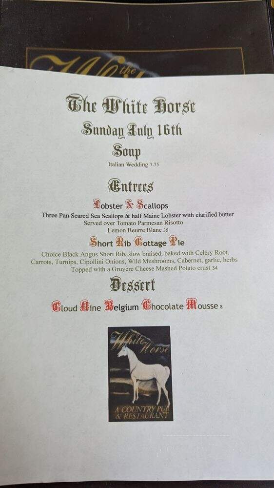 White Horse Country Pub & Restaurant - Milford, CT menu_pic