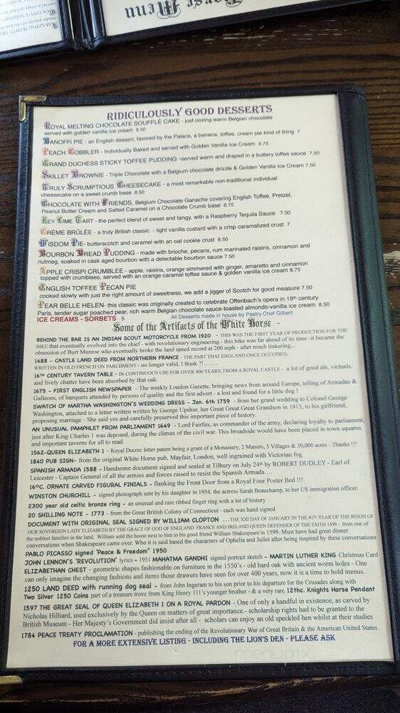 White Horse Country Pub & Restaurant - Milford, CT menu_pic
