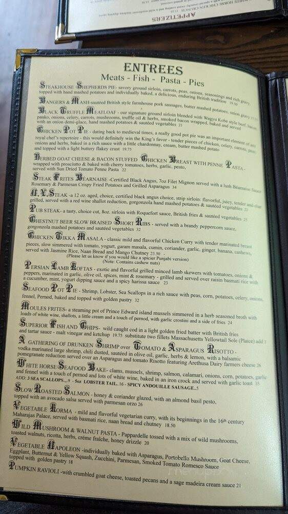White Horse Country Pub & Restaurant - Milford, CT menu_pic