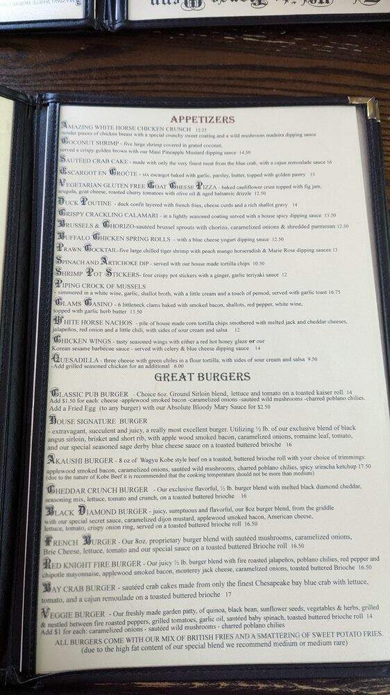 White Horse Country Pub & Restaurant - Milford, CT menu_pic