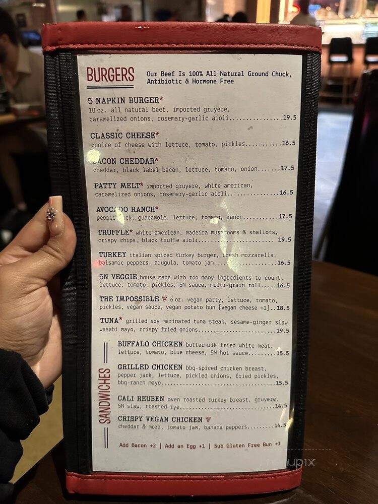 Five Napkin Burger - New York, NY menu_pic