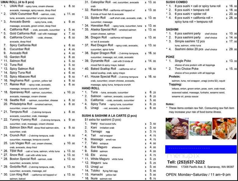 Umai Bento - Spanaway, WA menu_pic