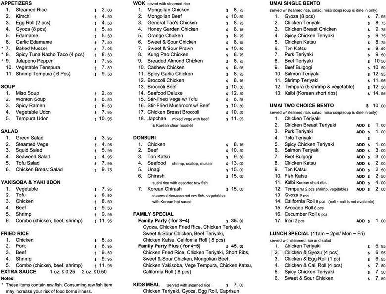 Umai Bento - Spanaway, WA menu_pic